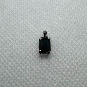 Amazing Emerald Cut Blue Sapphire 14k White Gold Pendant, Solitaire, 6.8x4.8mm